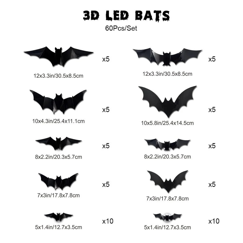 3D LED Glowing Bat Wall Decorations – Halloween Flying Bat Swarm Set