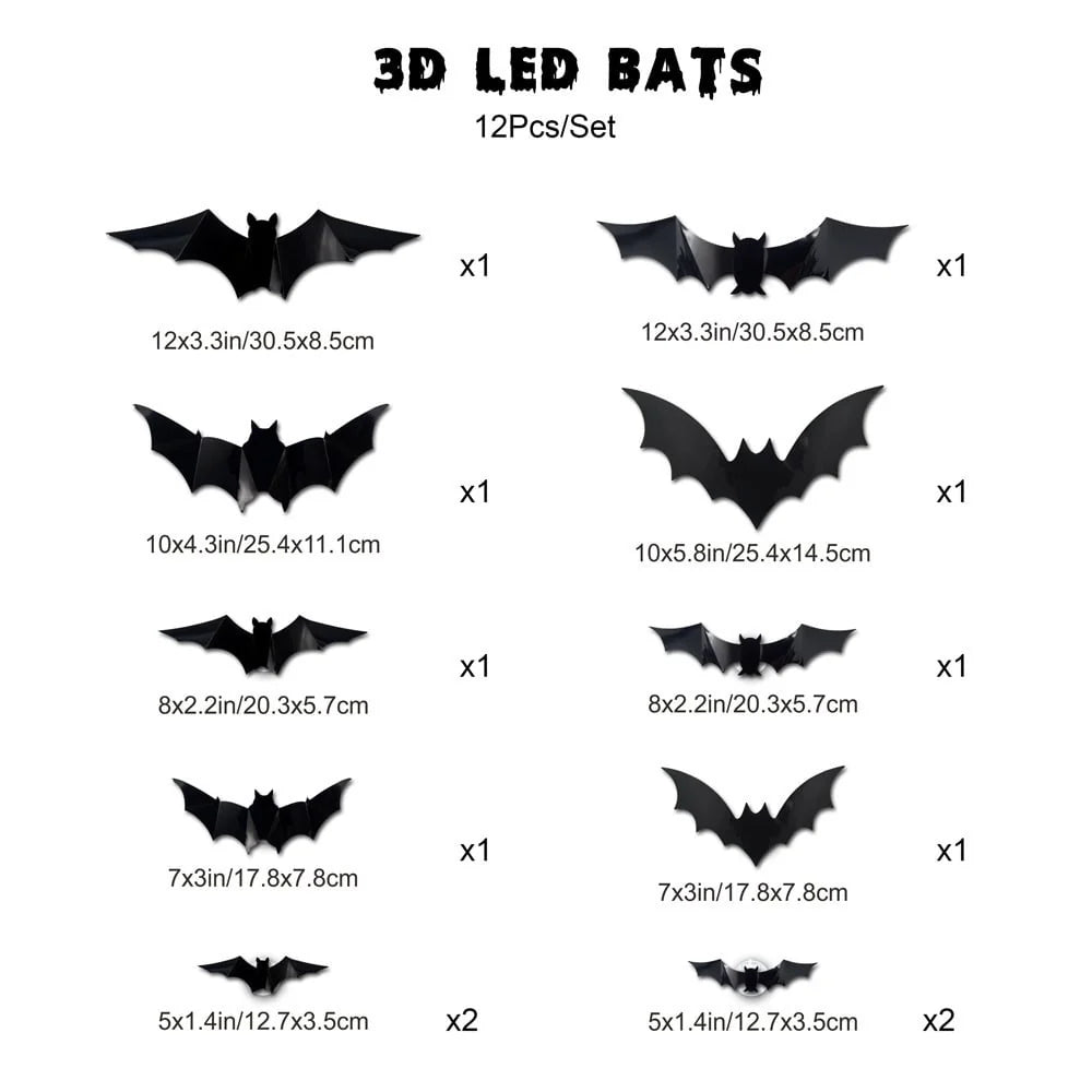 3D LED Glowing Bat Wall Decorations – Halloween Flying Bat Swarm Set