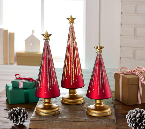 Illuminated Starry Night Tree Set | Glass Holiday Decor by Valerie